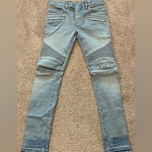Authentic Balmain Moto Jeans - Light Blue - Size 33